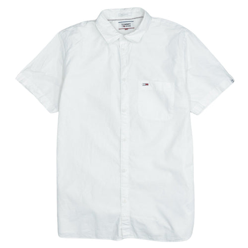Tommy Jeans Men's White Short Sleeve Button-Up Cotton Shirt Size S