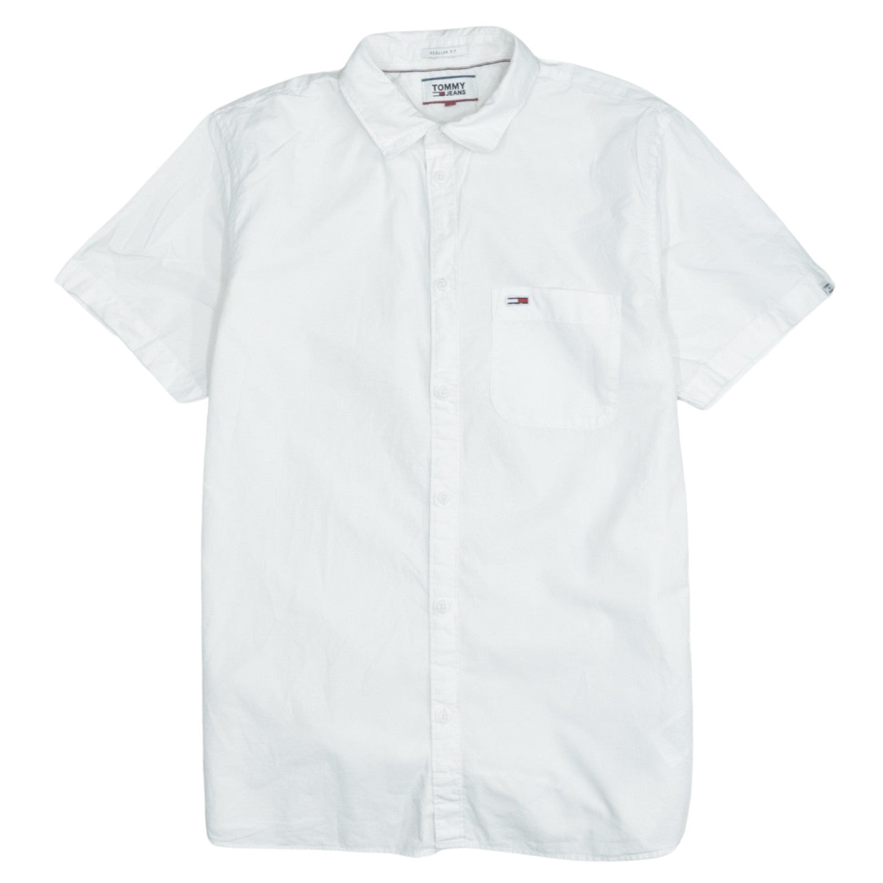Tommy Jeans Men's White Short Sleeve Button-Up Cotton Shirt Size S