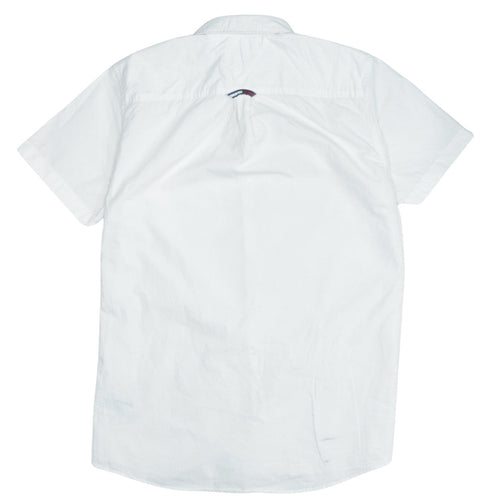 Tommy Jeans Men's White Short Sleeve Button-Up Cotton Shirt Size S