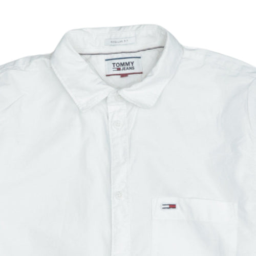 Tommy Jeans Men's White Short Sleeve Button-Up Cotton Shirt Size S