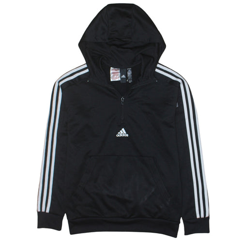 Adidas Boys Black 13-14 Years Pullover Hoodie with 1/4 Zip & Logo
