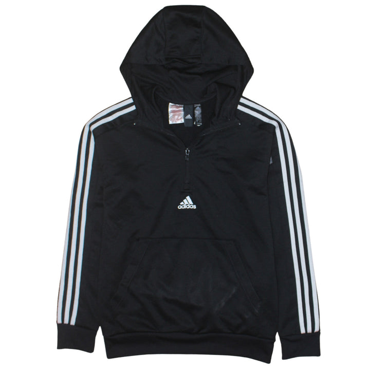 Adidas Boys Black 13-14 Years Pullover Hoodie with 1/4 Zip & Logo