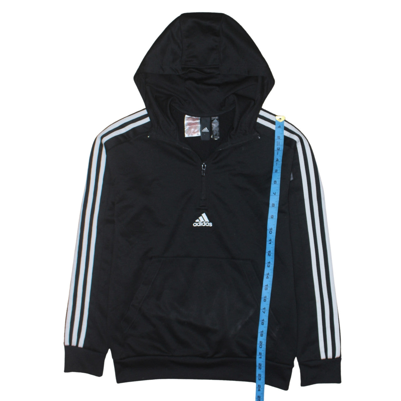 Adidas Boys Black 13-14 Years Pullover Hoodie with 1/4 Zip & Logo