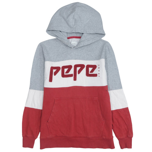 Pepe Jeans Boys Grey Red Colourblock Hoodie Sweatshirt Size 18 Years