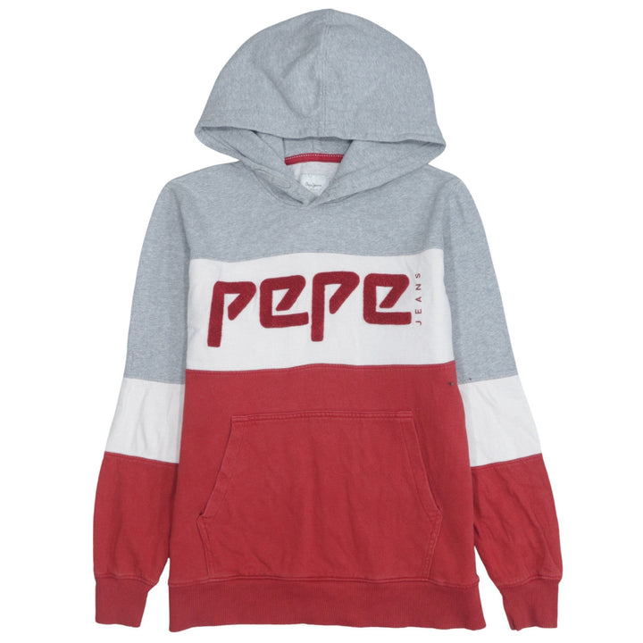 Pepe Jeans Boys Grey Red Colourblock Hoodie Sweatshirt Size 18 Years