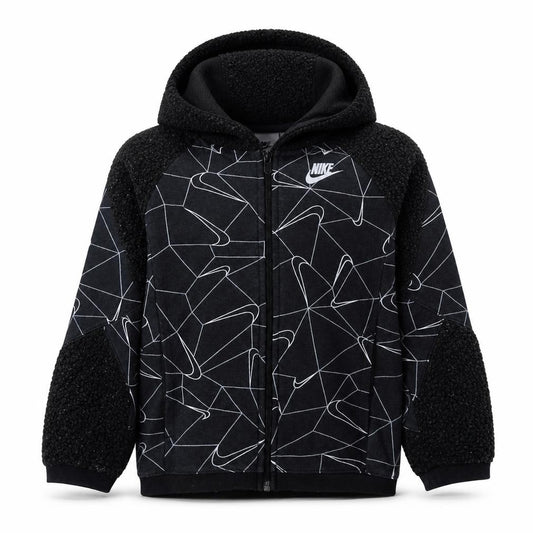 Front view of Nike boys’ black full zip hoodie sweatshirt 128-137cm s graphic fleece