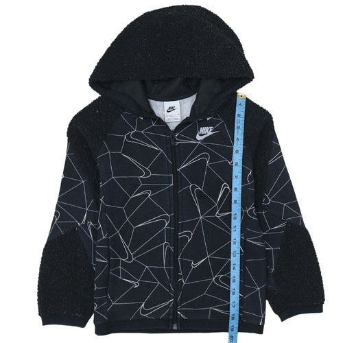 Nike Boys Black Full Zip Hoodie Sweatshirt 128-137cm S Graphic Fleece