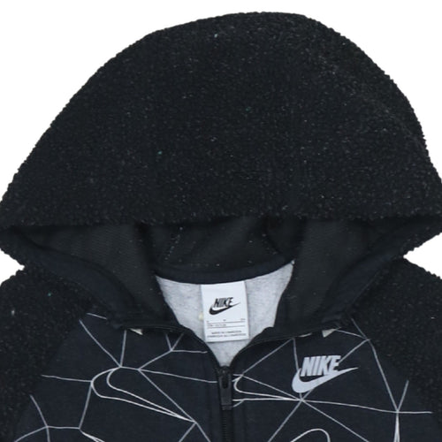 Nike Boys Black Full Zip Hoodie Sweatshirt 128-137cm S Graphic Fleece