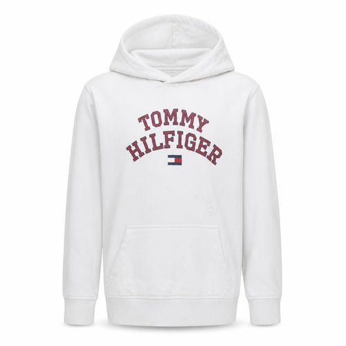 Tommy Hilfiger Boys White Pullover Hoodie Size 176 Logo Hooded Sweatshirt