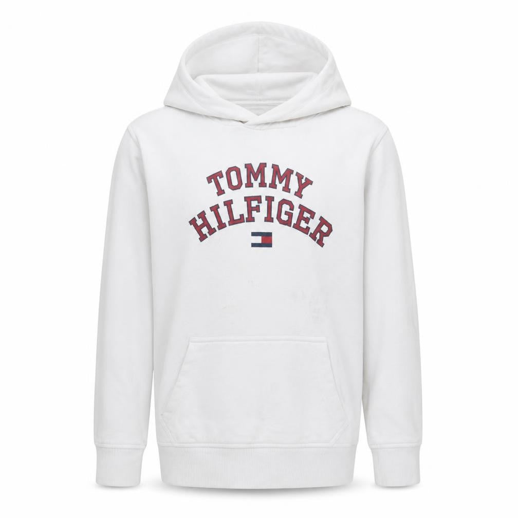 Tommy Hilfiger Boys White Pullover Hoodie Size 176 Logo Hooded Sweatshirt