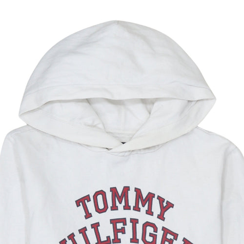 Tommy Hilfiger Boys White Pullover Hoodie Size 176 Logo Hooded Sweatshirt