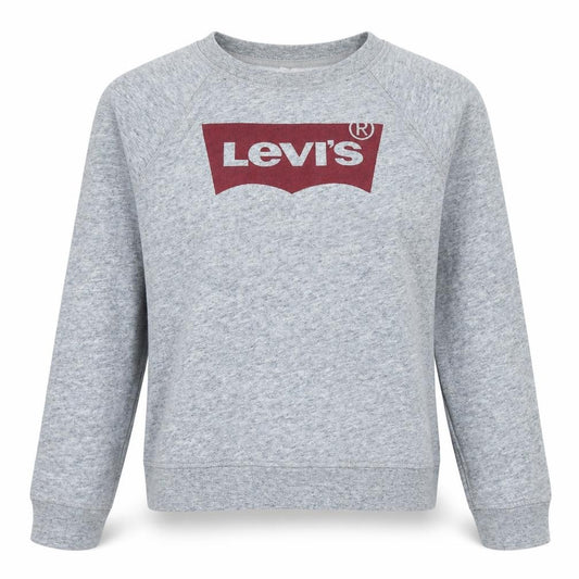 Front view of Levi's women’s grey crew neck logo pullover sweatshirt, size S