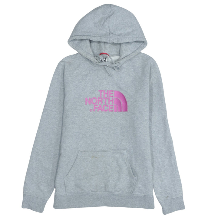 The North Face Womens Grey Pullover Hoodie M Logo Print Cotton Blend