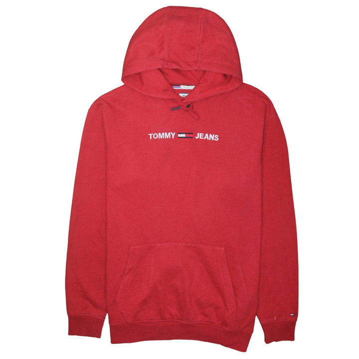 Tommy Jeans Men's Red Relaxed Fit Pullover Hoodie XL