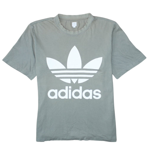 Adidas Men Grey Graphic Logo T-Shirt L Crew Neck Cotton