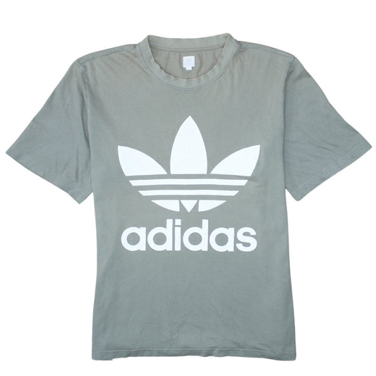 Adidas Men Grey Graphic Logo T-Shirt L Crew Neck Cotton