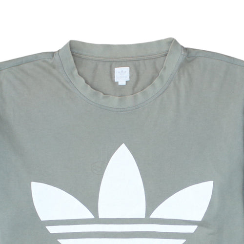 Adidas Men Grey Graphic Logo T-Shirt L Crew Neck Cotton