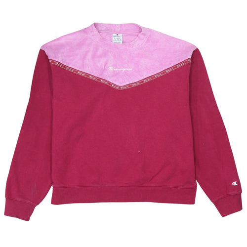 Champion Women's Pink & Red Colourblock Crew Neck Pullover Sweatshirt XL