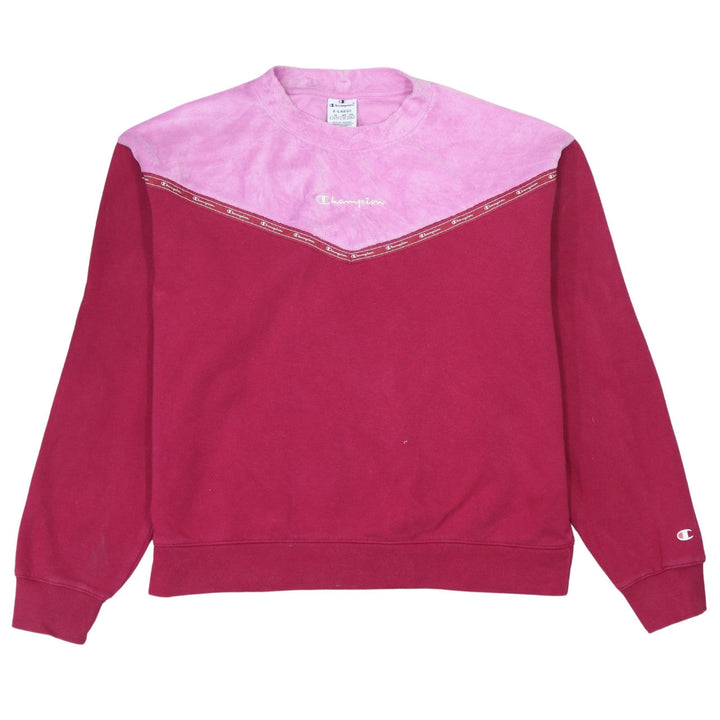 Champion Women's Pink & Red Colourblock Crew Neck Pullover Sweatshirt XL