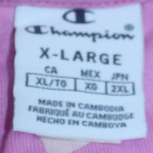 Champion Women's Pink & Red Colourblock Crew Neck Pullover Sweatshirt XL