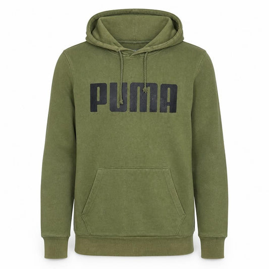 Front view of Puma Men's Green Pullover Hoodie S Logo Fleece Sweatshirt