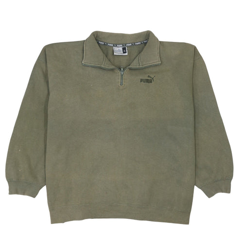 Puma Men Green XL Fleece 1/4 Zip Sweatshirt Regular Fit
