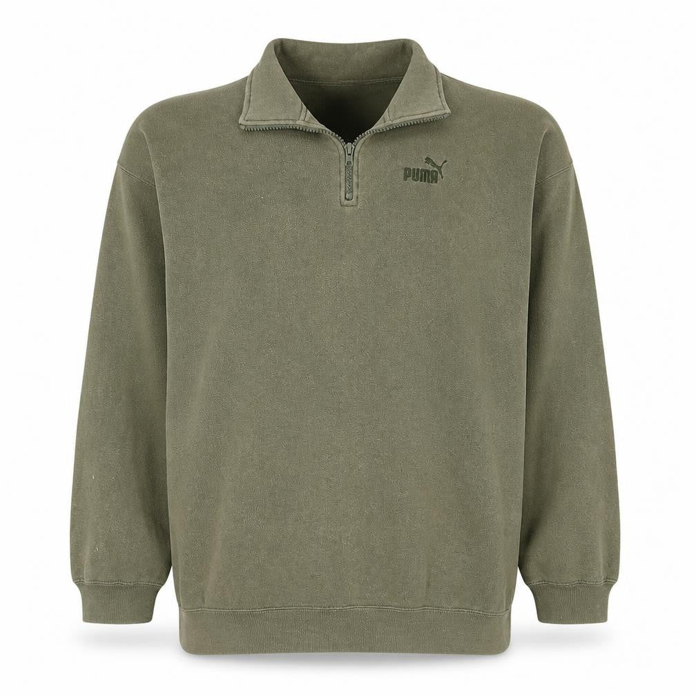 Front view of Puma Men Green XL Fleece 1/4 Zip Sweatshirt Regular Fit