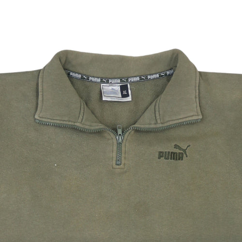 Puma Men Green XL Fleece 1/4 Zip Sweatshirt Regular Fit