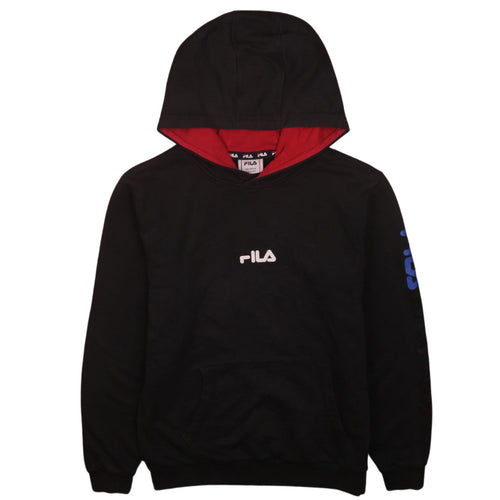 Fila Boys Black Pullover Hoodie 13-14 Years Logo Print Cotton Blend