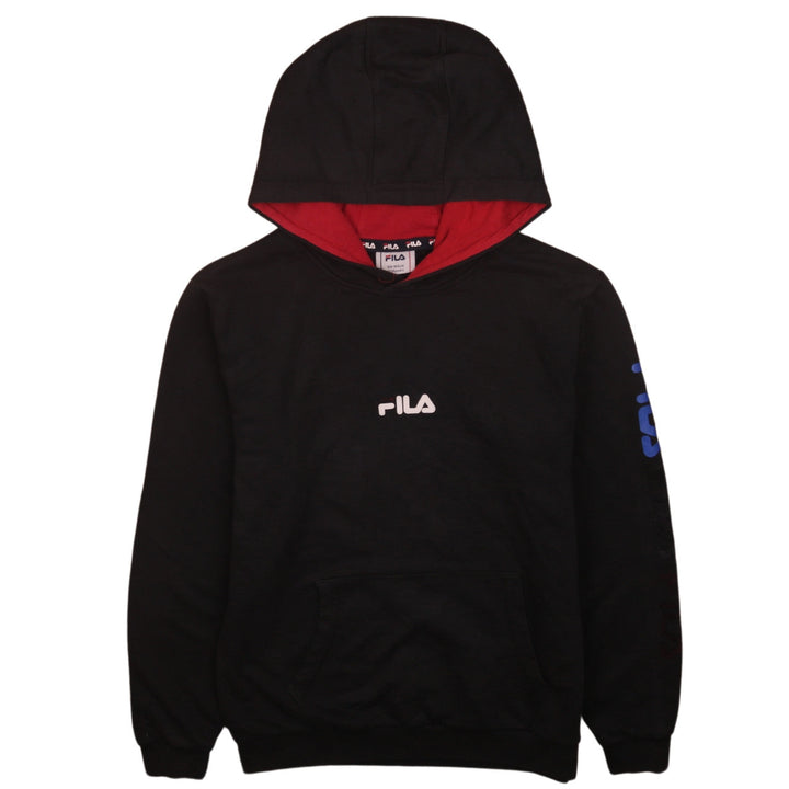 Fila Boys Black Pullover Hoodie 13-14 Years Logo Print Cotton Blend