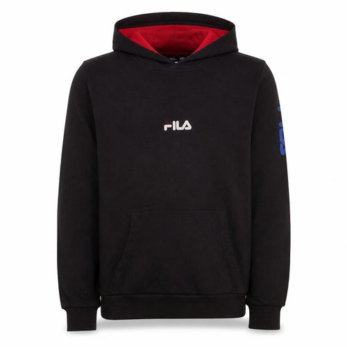 Fila Boys Black Pullover Hoodie 13-14 Years Logo Print Cotton Blend