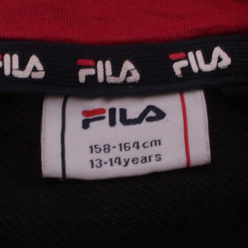 Fila Boys Black Pullover Hoodie 13-14 Years Logo Print Cotton Blend