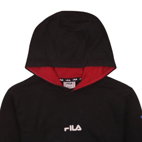 Fila Boys Black Pullover Hoodie 13-14 Years Logo Print Cotton Blend