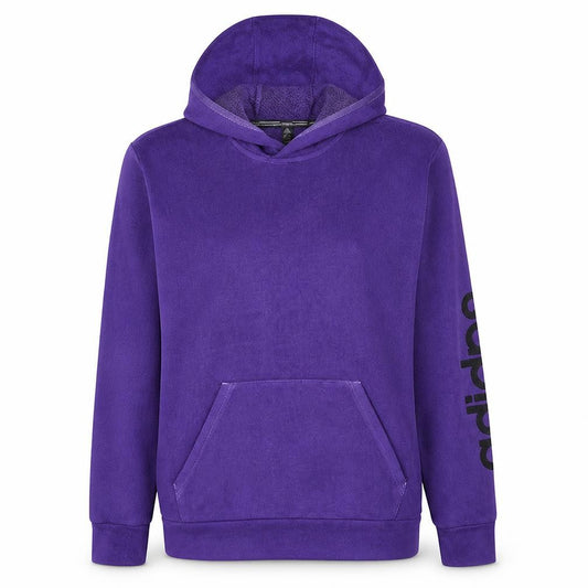 Front view of Adidas women’s purple pullover hoodie m logo graphic casual sweatshirt