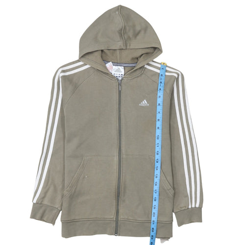 adidas Teens Brown Full Zip Hoodie 164 Regular Fit Fleece Sportswear