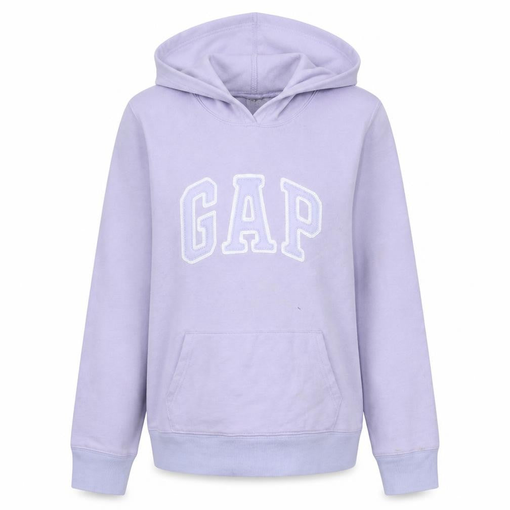 Front view of Gap Women Lavender Pullover Hoodie M Cotton Blend Logo Casual