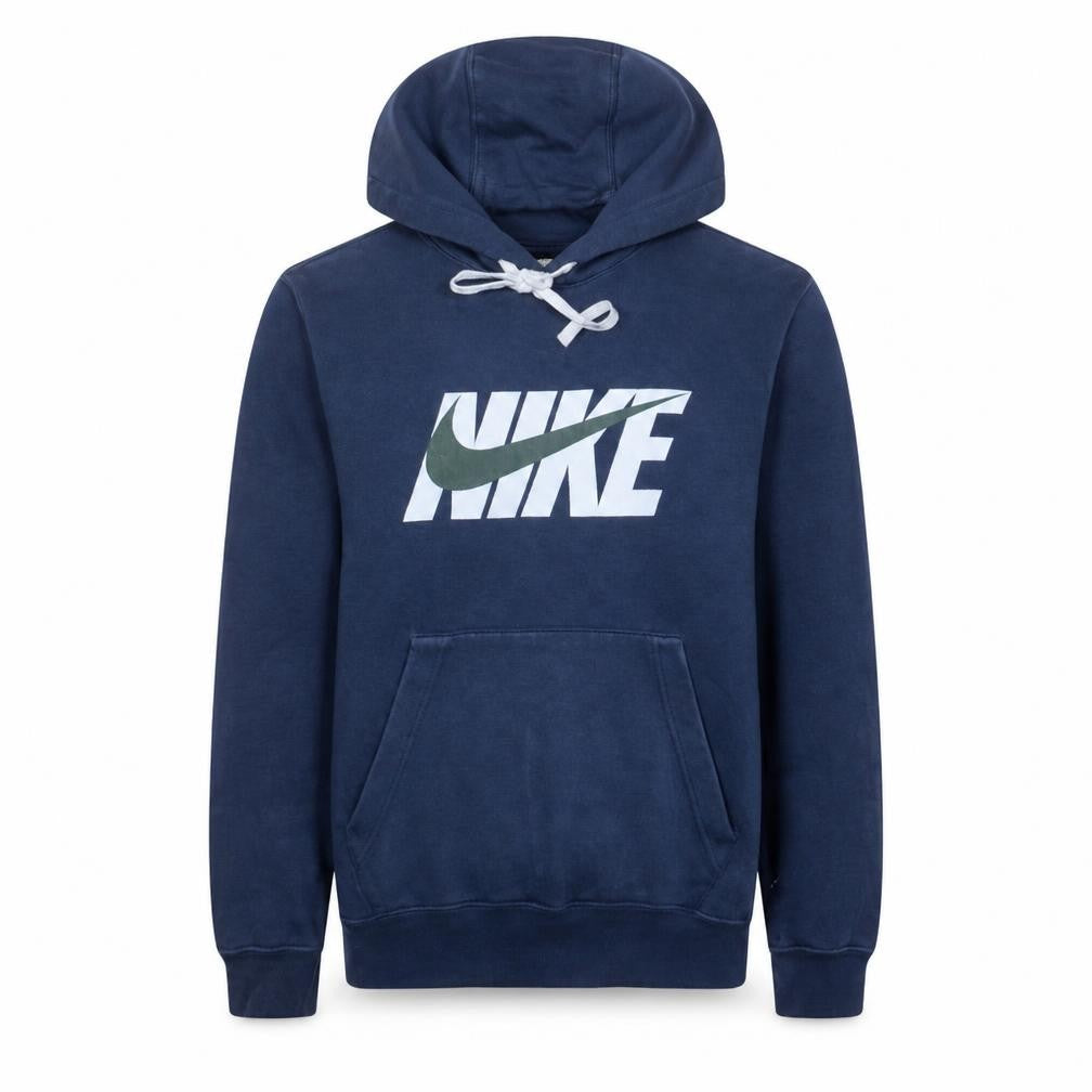 Front view of Nike Men's Blue XS Pullover Hoodie with Logo Graphic Print