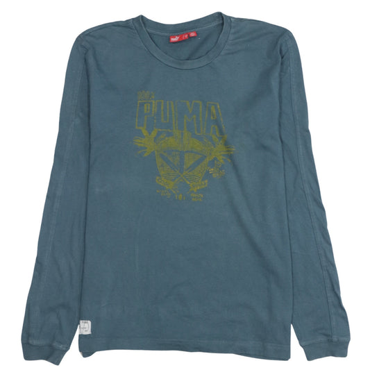 Puma Men's Blue Long Sleeve Graphic Logo T-Shirt Size M