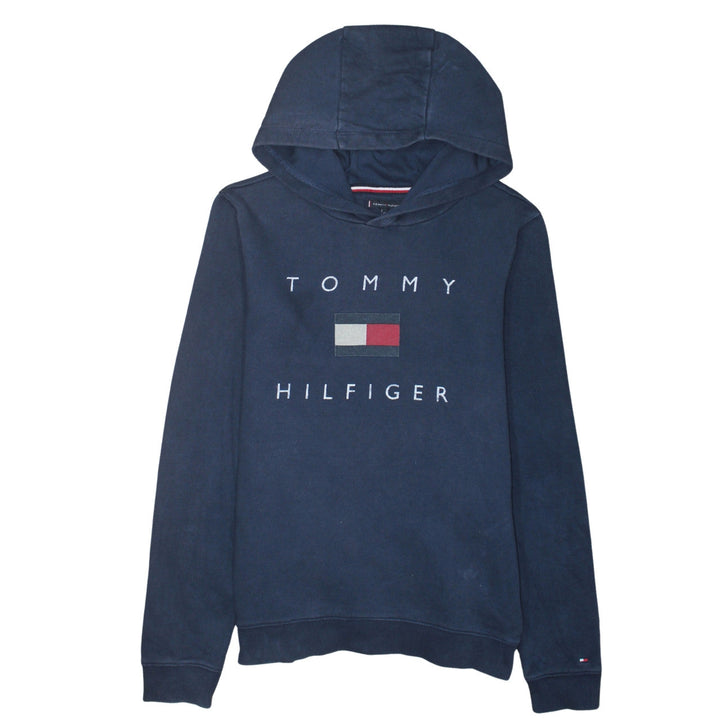 Tommy Hilfiger Boys Navy Blue Pullover Hoodie 176 Cotton Logo Print