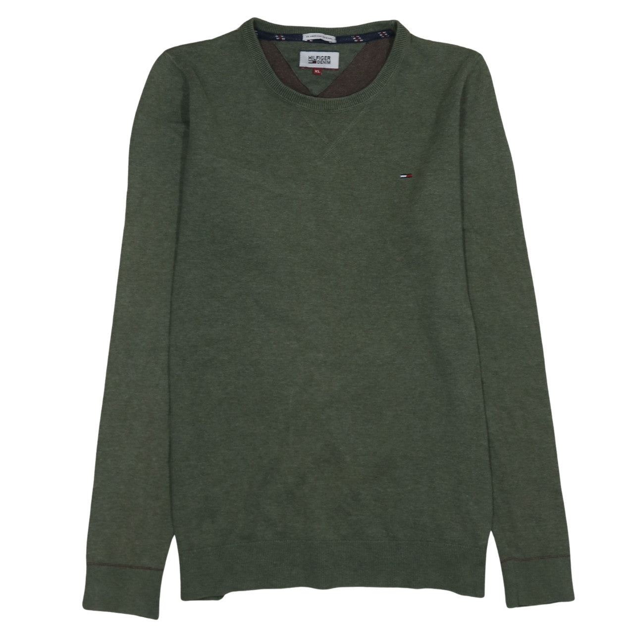 Tommy Hilfiger Men's Green XL Cotton Crew Neck Pullover Jumper