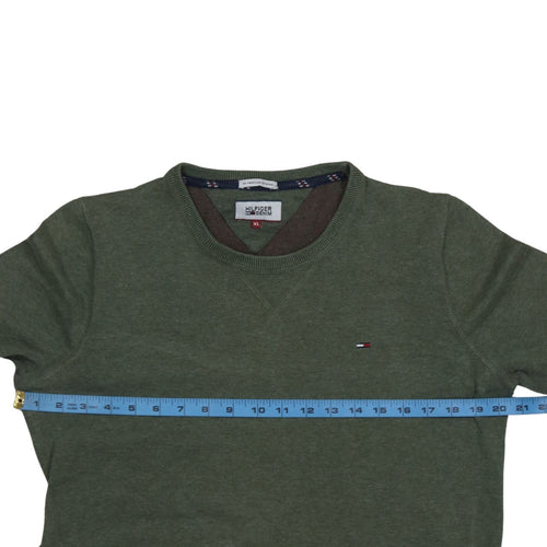 Tommy Hilfiger Men's Green XL Cotton Crew Neck Pullover Jumper