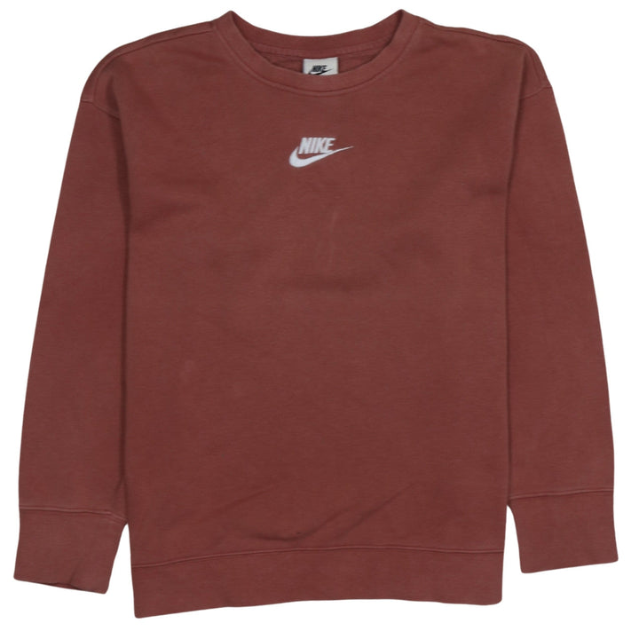 Nike Girls Brown Fleece Pullover Sweatshirt 10 Years Crew Neck Logo