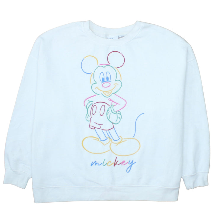 Disney Women White 2XL Pullover Sweatshirt Mickey Graphic Cotton Blend