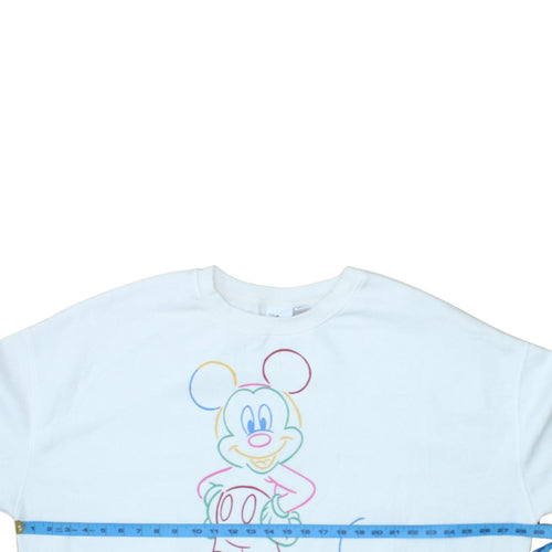 Disney Women White 2XL Pullover Sweatshirt Mickey Graphic Cotton Blend