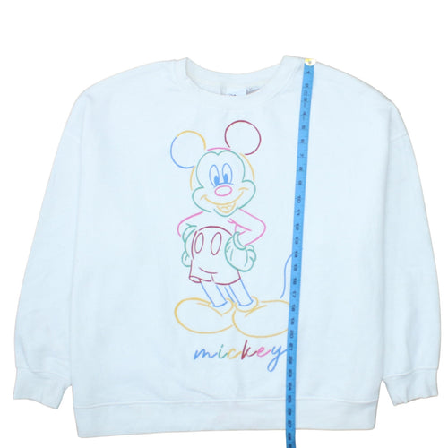 Disney Women White 2XL Pullover Sweatshirt Mickey Graphic Cotton Blend