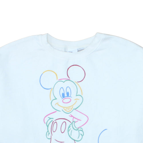 Disney Women White 2XL Pullover Sweatshirt Mickey Graphic Cotton Blend