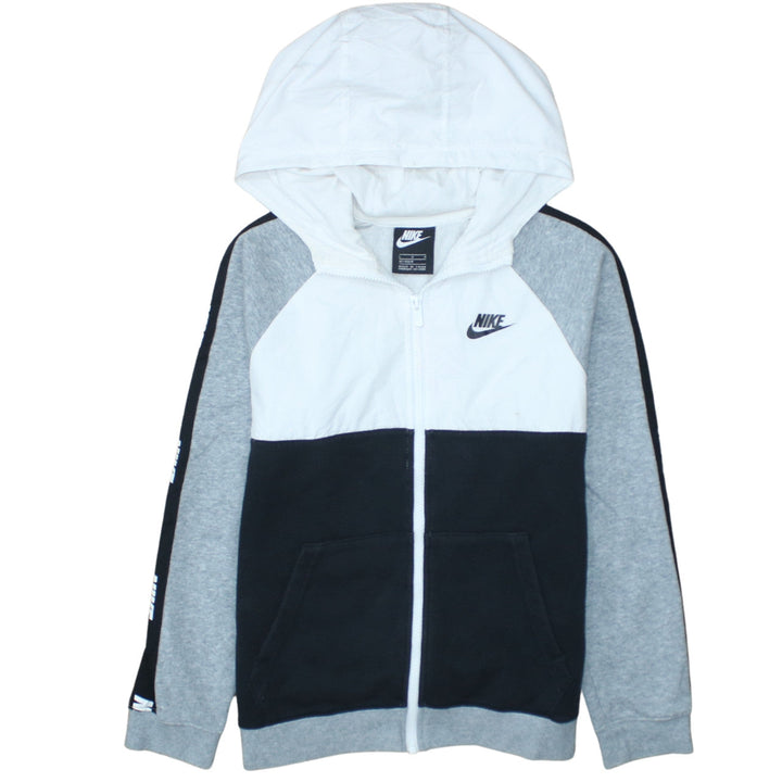 Nike Boys Black Grey White Full Zip Colourblock Hoodie Size 13-14 Years
