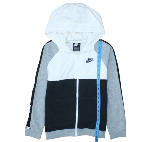 Nike Boys Black Grey White Full Zip Colourblock Hoodie Size 13-14 Years