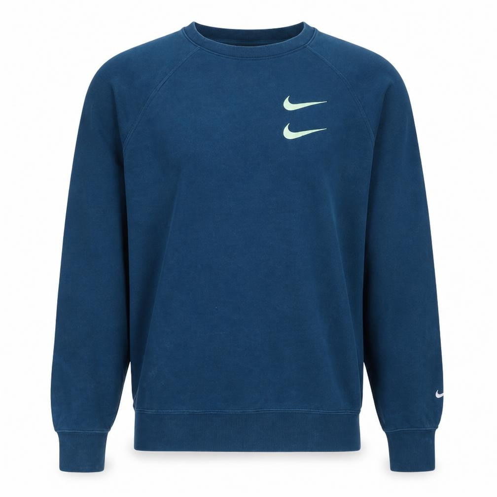 Front view of Nike Men's Blue Pullover Sweatshirt M Graphic Sports Logo Crew Neck