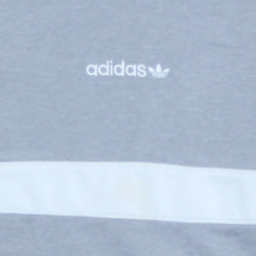 adidas Mens Grey Pullover Hoodie Medium Logo Fleece Sportswear